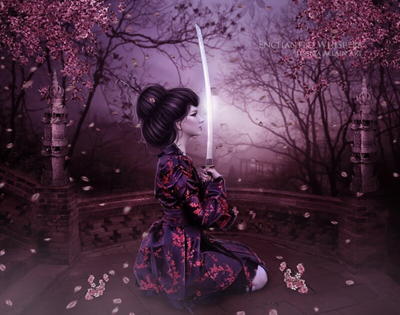 Woman Holding Sword — Purple, Dramatic, Spring