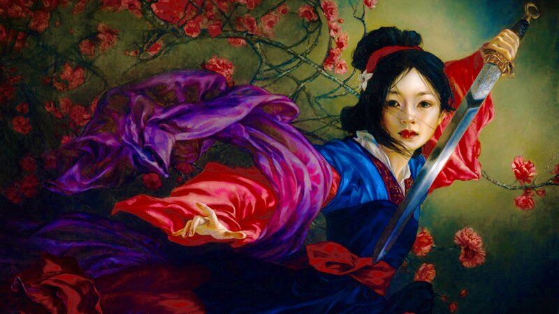 Woman Holding Sword — Red, Dramatic, Spring