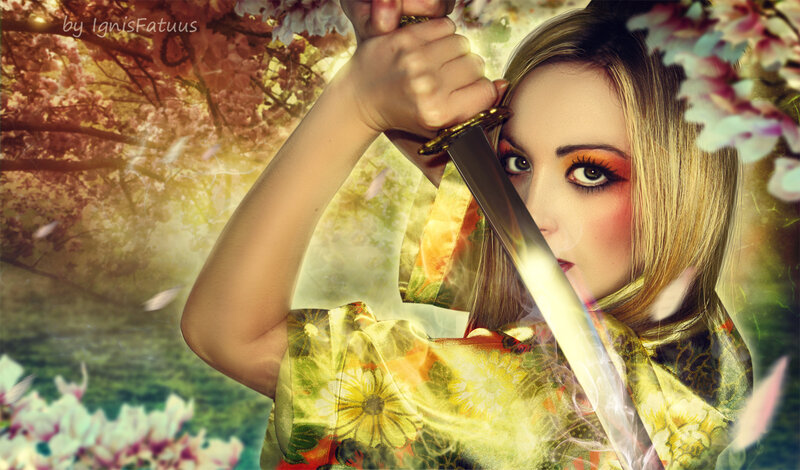 Woman Holding Sword — Yellow, Dramatic, Spring