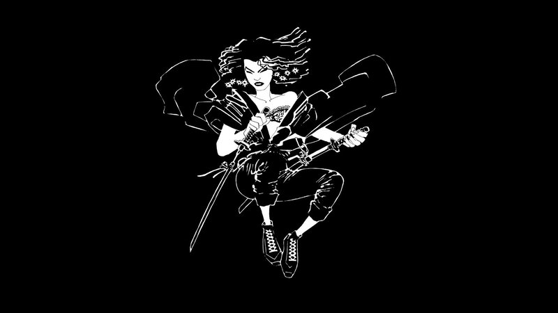 Woman Holding Swords — Black, Dramatic, Manga