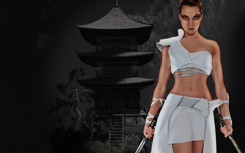 Woman Holding Swords — White