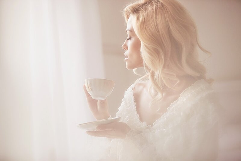 Woman Holding Tea Cup — White, Serene