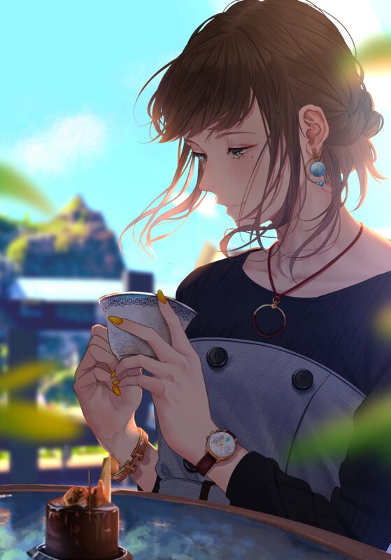 Woman Holding Teacup — Blue