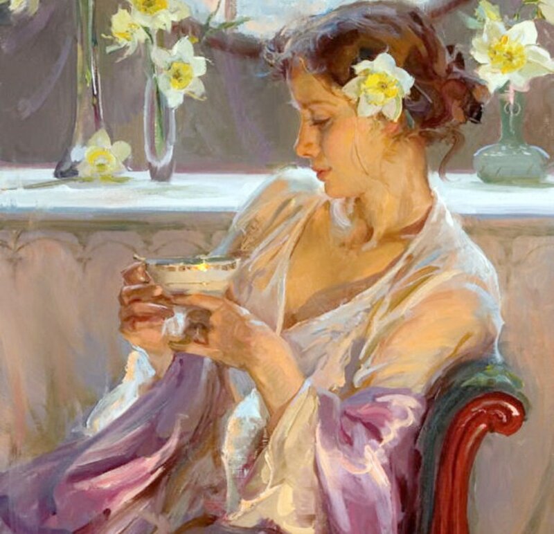 Woman Holding Teacup — White