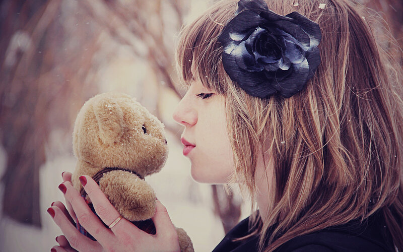Woman Holding Teddy Bear — Brown