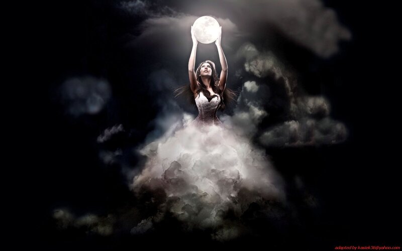 woman holding the moon