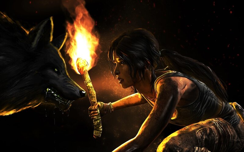 Woman Holding Torch — Black, Dramatic, Night