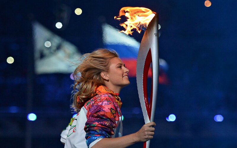 Woman Holding Torch — Blue, Ceremonial