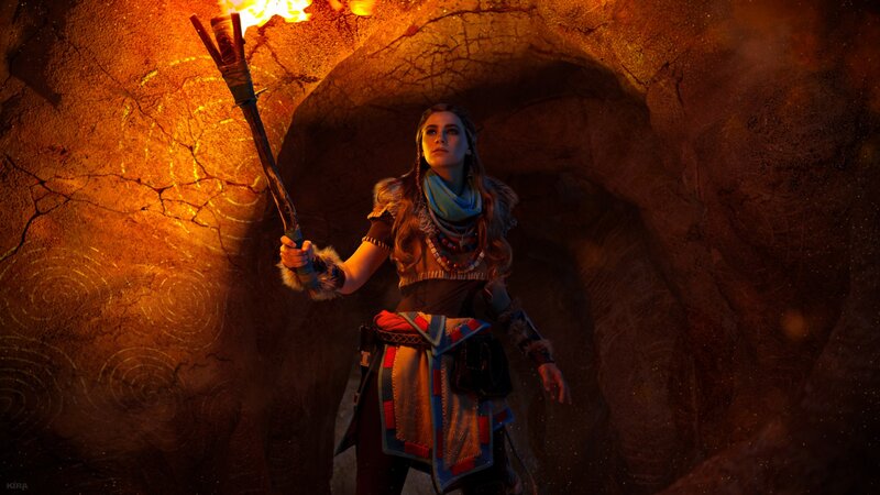 Woman Holding Torch — Orange, Dramatic, Night