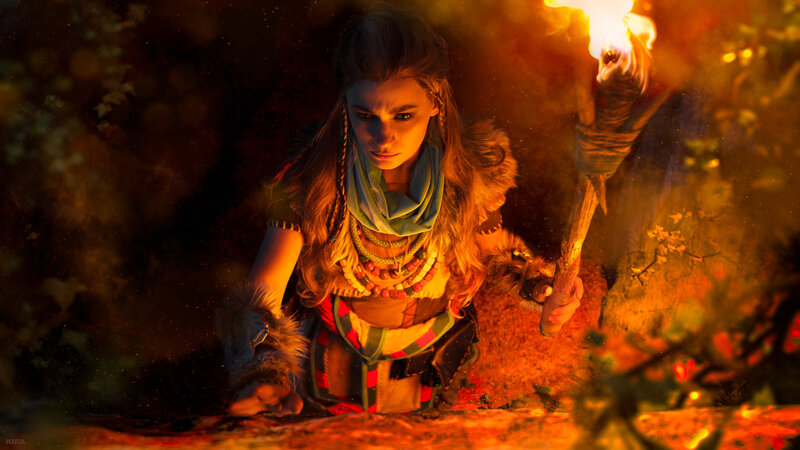 Woman Holding Torch — Orange, Dramatic