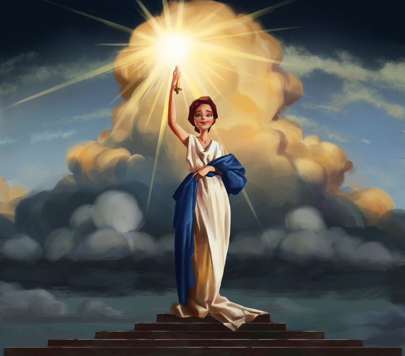 Woman Holding Torch — White