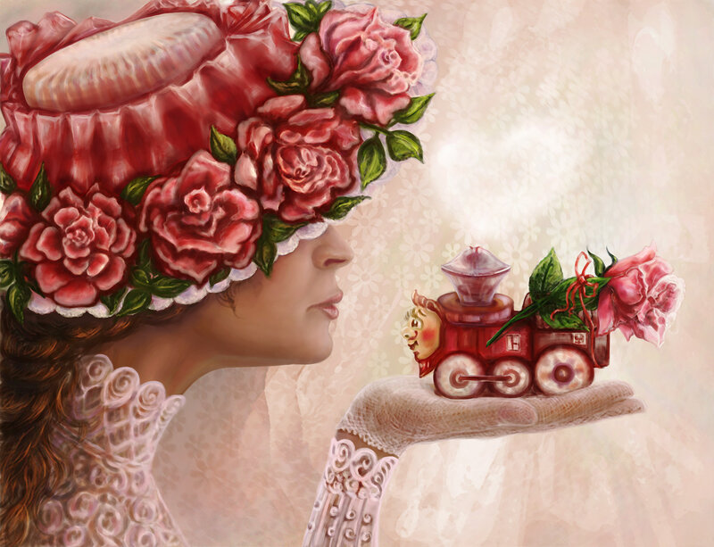 Woman Holding Toy Train