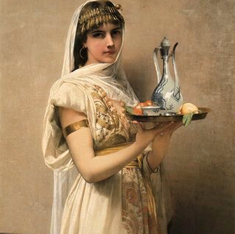 Woman Holding Tray — Beige