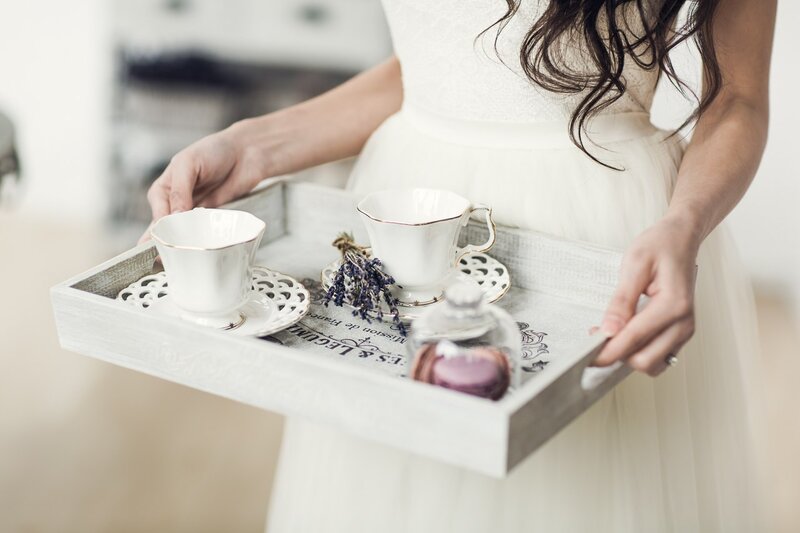 Woman Holding Tray — White