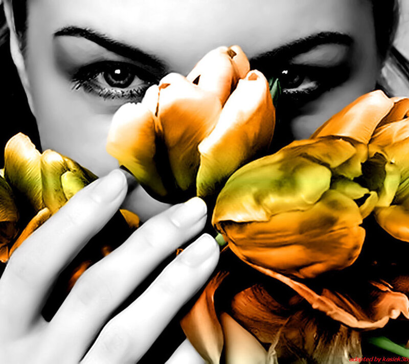 Woman Holding Tulips — Orange