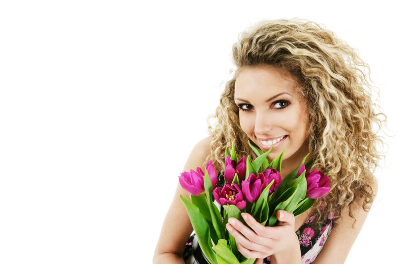 Woman Holding Tulips — Pink