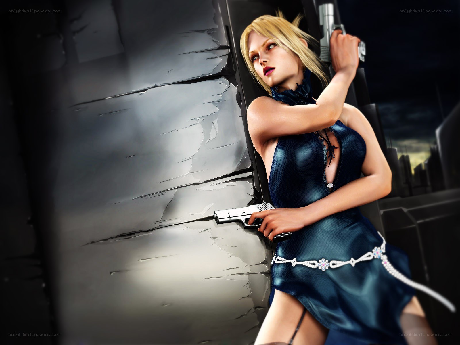 woman holding two guns