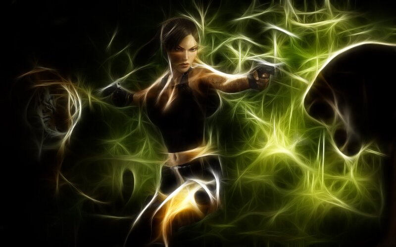 Woman Holding Two Guns — Black, Dramatic, Digital Art