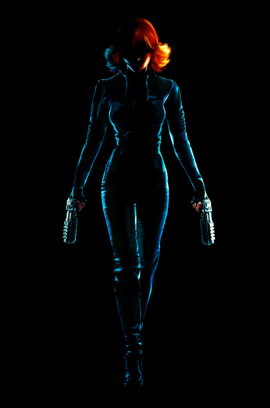 Woman Holding Two Guns — Black, Dramatic, Night, Digital Art, Red Hair