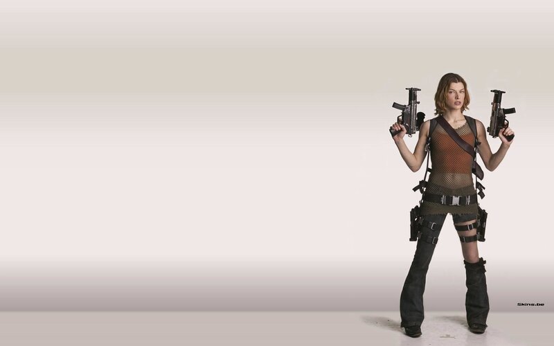 Woman Holding Two Guns — Brown, Confident, Photograph, Mesh Top