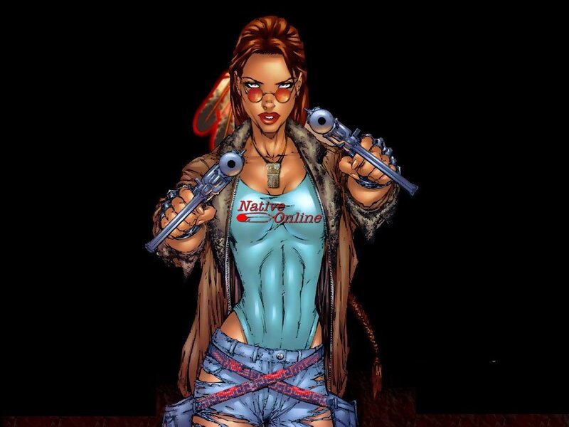 Woman Holding Two Guns — Brown, Confident