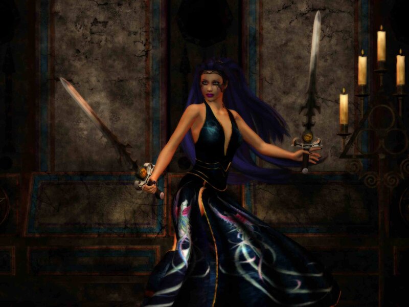 Woman Holding Two Swords — Black