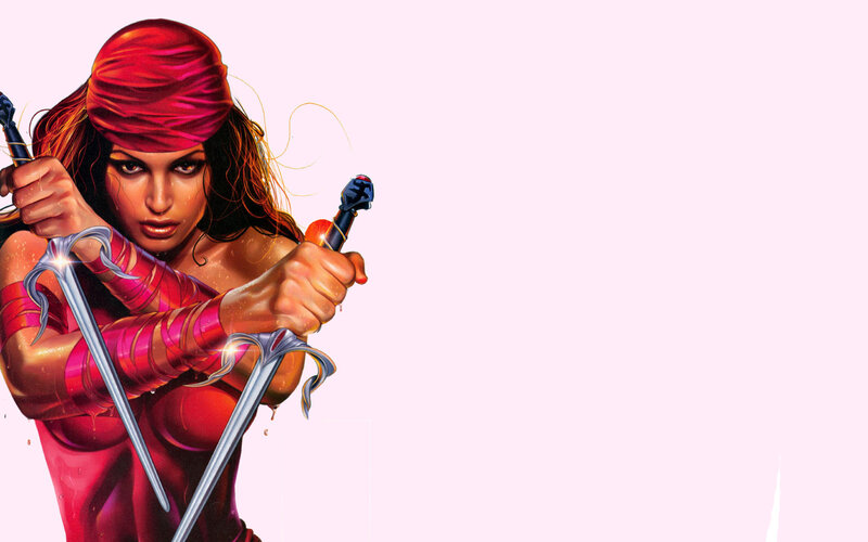 Woman Holding Two Swords — Red, Intense