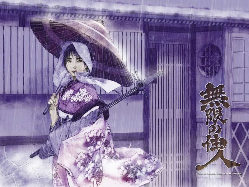 Woman Holding Umbrella and Sword