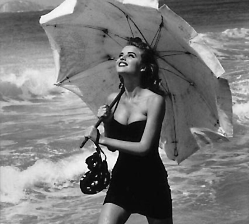 Woman Holding Umbrella — Black, Dramatic, Afternoon