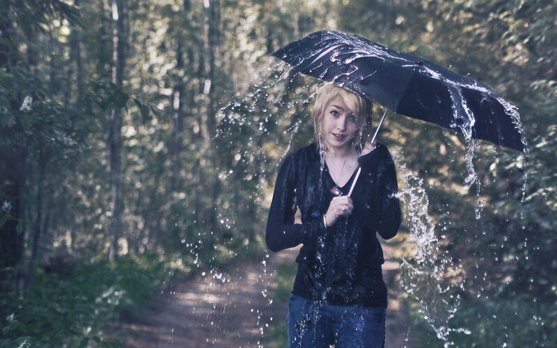 Woman Holding Umbrella — Black, Dramatic, Photograph, Forest