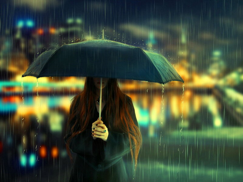 Woman Holding Umbrella — Black, Melancholic