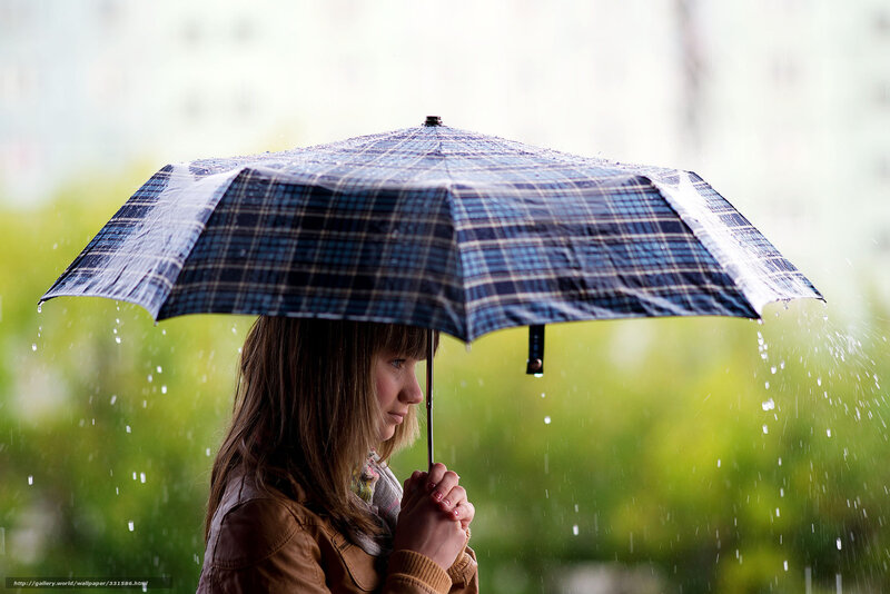 Woman Holding Umbrella — Blue, Melancholic