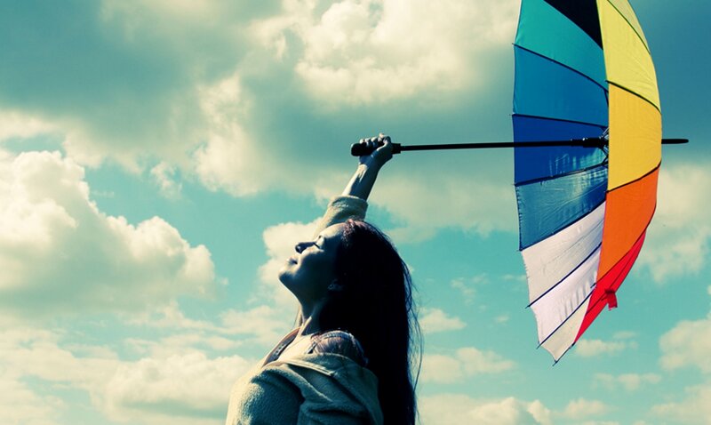Woman Holding Umbrella — Blue, Serene