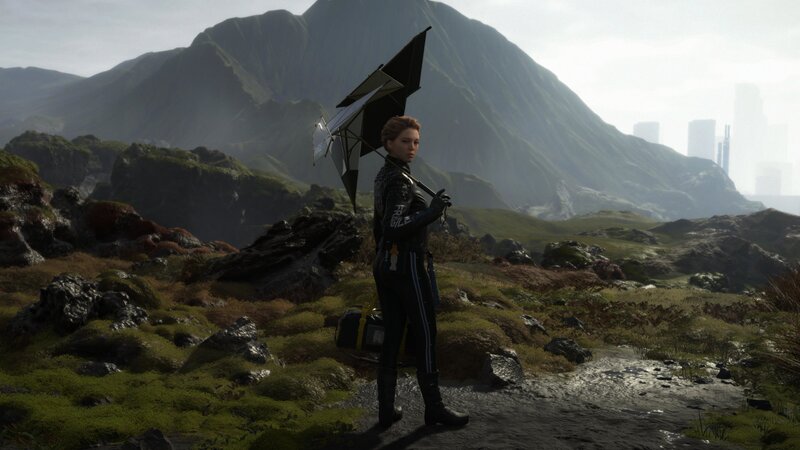 Woman Holding Umbrella — Green, Dramatic, Afternoon, 3d Render