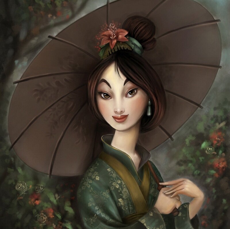 Woman Holding Umbrella — Green