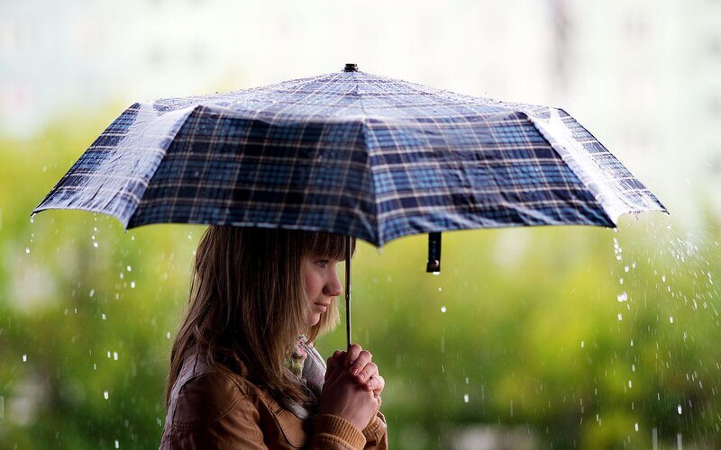 woman holding umbrella in rain
