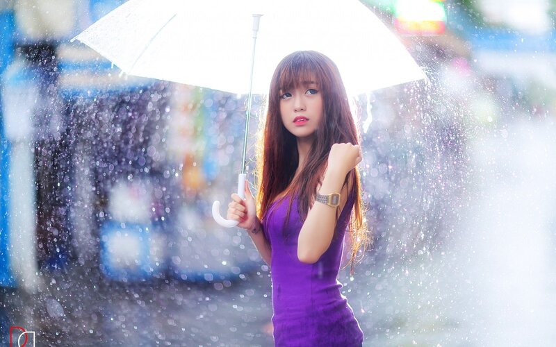 Woman Holding Umbrella — Purple, Dramatic, Photograph
