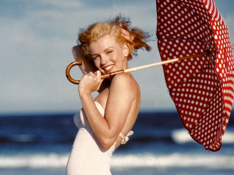 Woman Holding Umbrella — Red, Cheerful