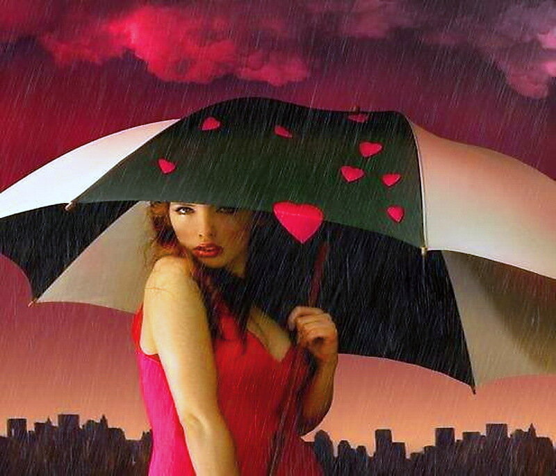 Woman Holding Umbrella — Red