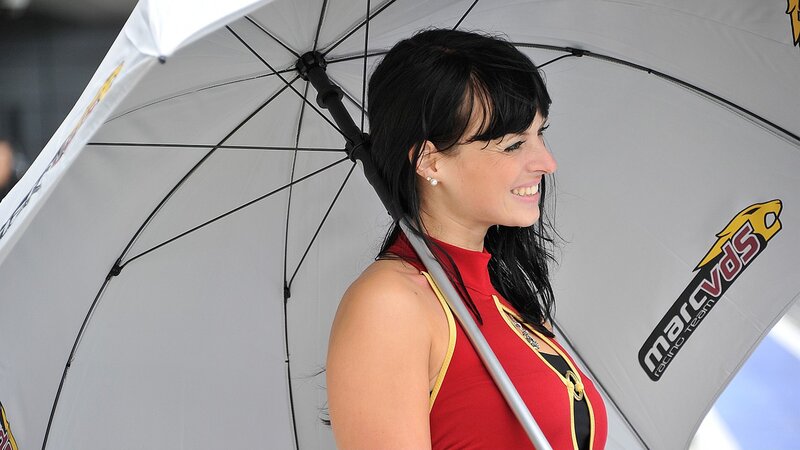 Woman Holding Umbrella — White, Neutral