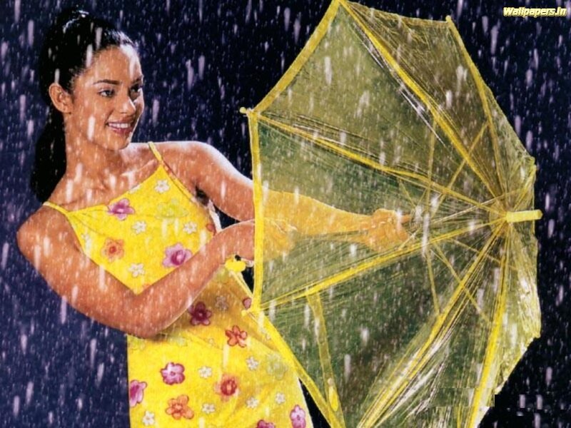 Woman Holding Umbrella — Yellow, Playful