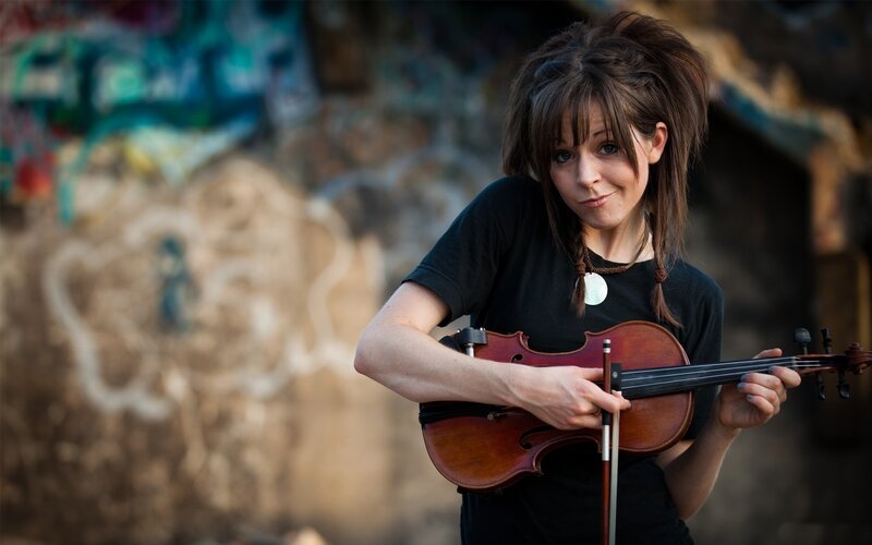Woman Holding Violin — Black, Neutral