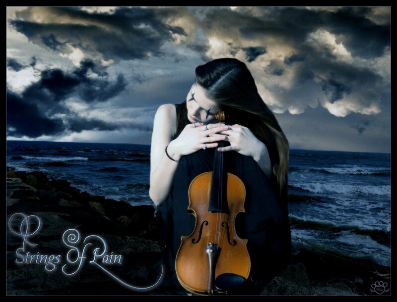Woman Holding Violin — Blue, Dramatic