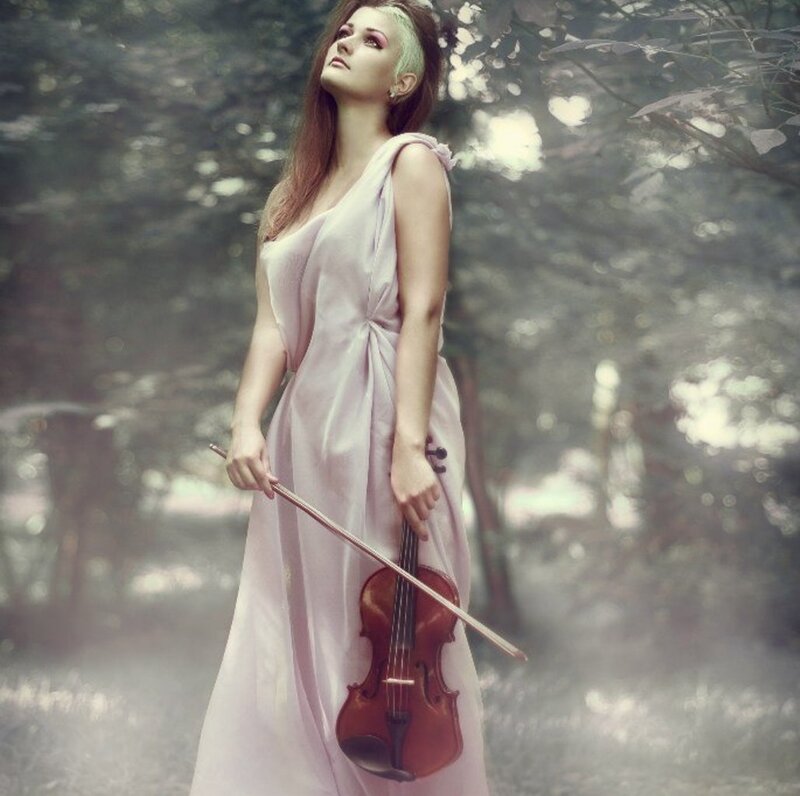 Woman Holding Violin — Pink