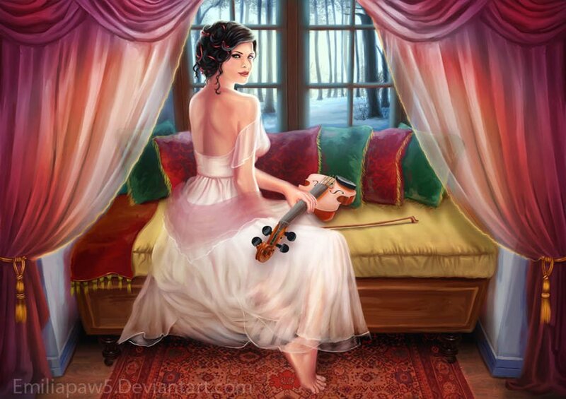 Woman Holding Violin — White