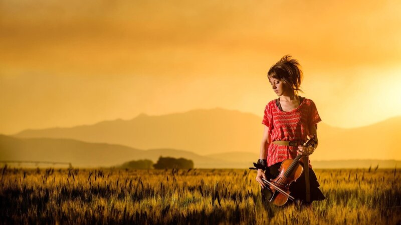 Woman Holding Violin — Yellow, Dramatic