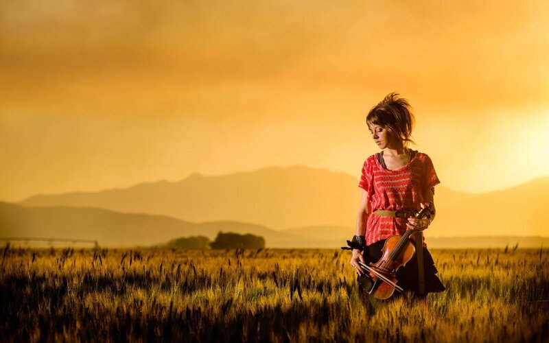 Woman Holding Violin — Yellow
