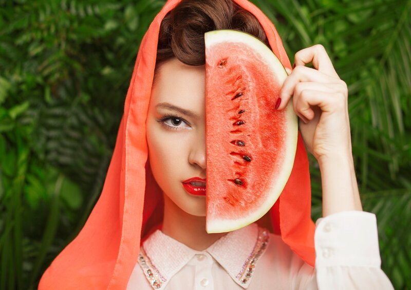 Woman Holding Watermelon — Red