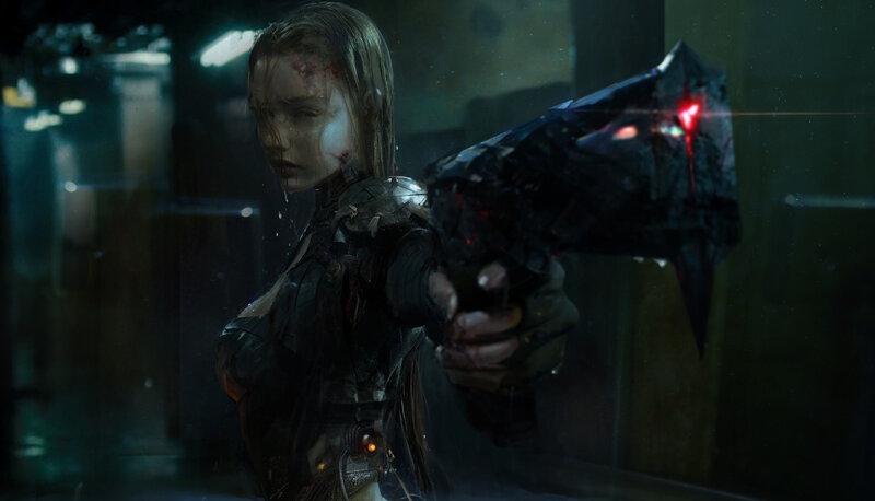 Woman Holding Weapon — Black, Dark