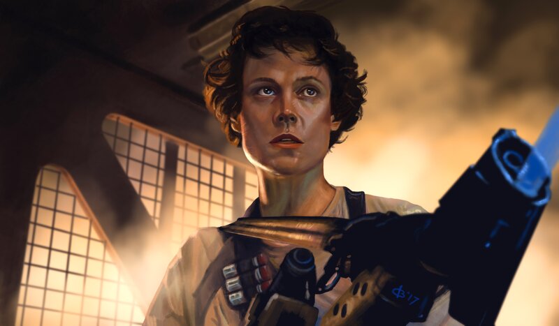 Woman Holding Weapon — Brown, Dramatic